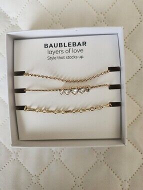 BaubleBar Gold Layered Bracelet Trio with Heart Accents